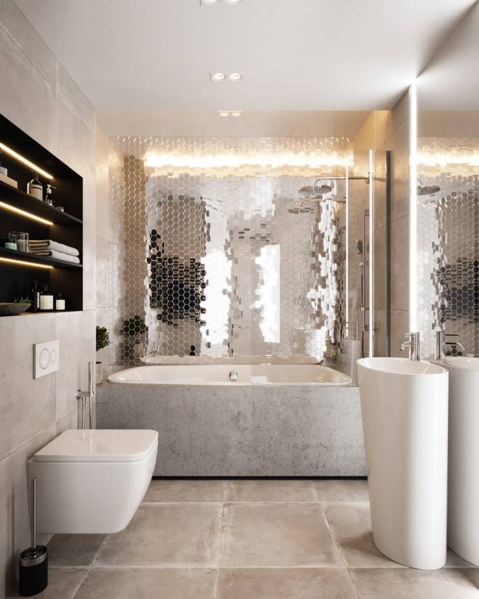 Мозаика для ванной комнаты, фото мозаичных панелей и плитки