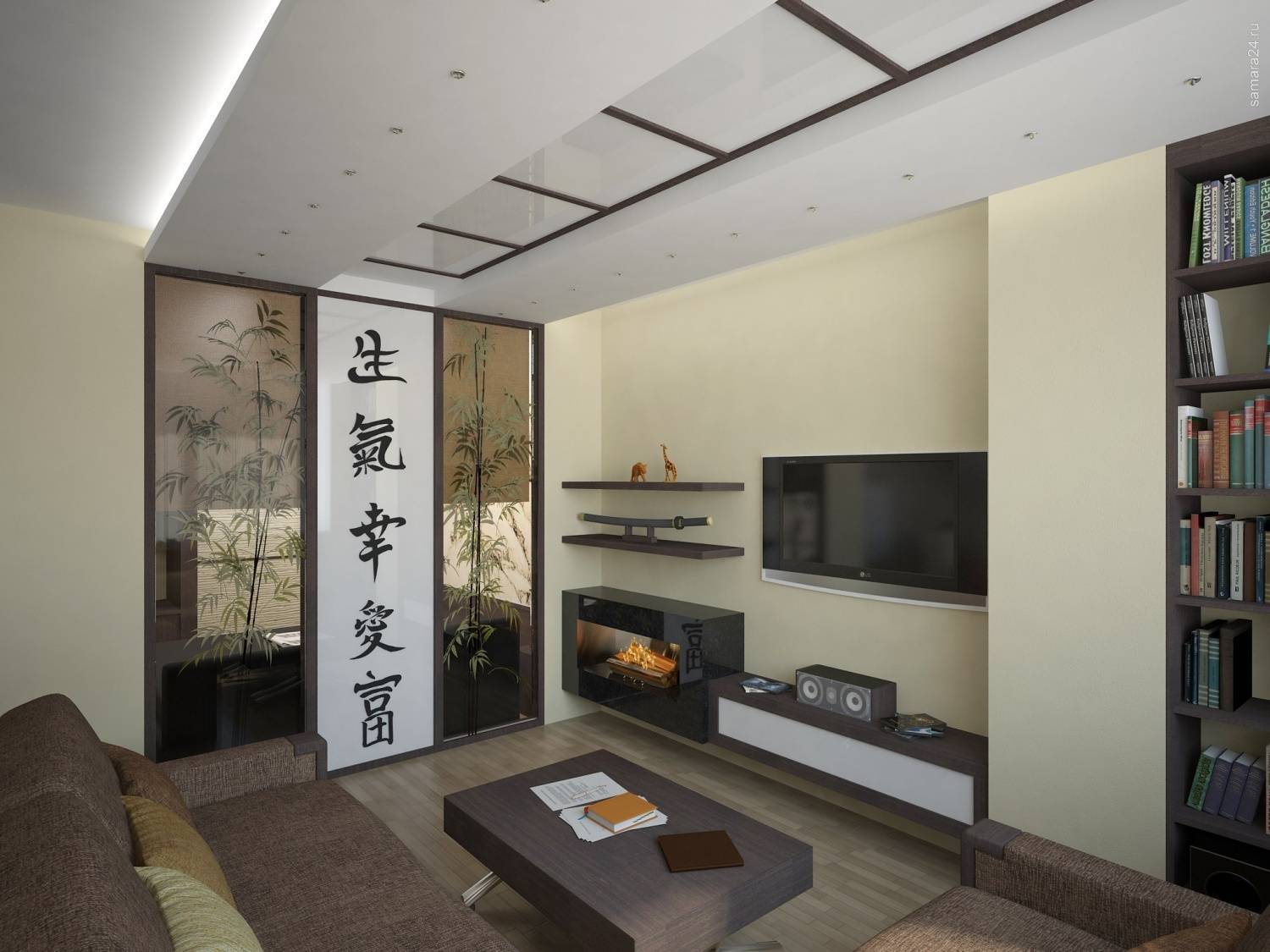 Японские шторы в интерьере спальни, кухни, гостиной для зонирования комнаты
 - 35 фото