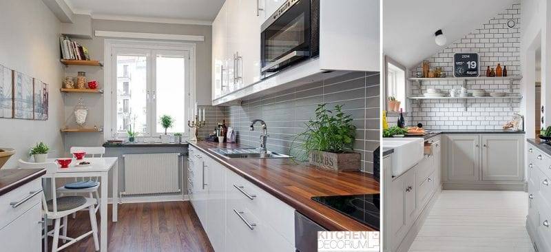 Дизайн узкой кухни: планировка, отделка, расстановка мебели, фото