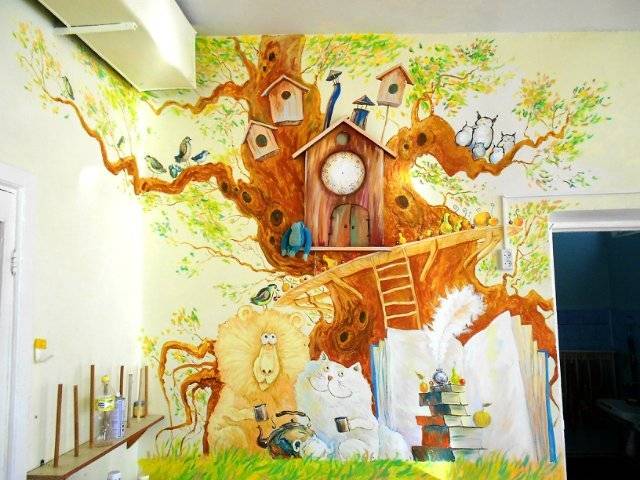 Роспись стен в детской комнате: выбор материалов, особенности нанесения рисунка и интересные идеи