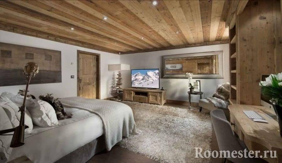 Спальня в деревянном доме (70 фото): дизайн интерьера в бревенчатой даче из бруса