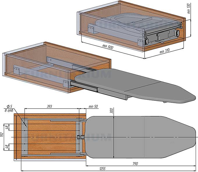 Встраиваемая гладильная доска (33 фото): выдвижная складная доска, встроенная в шкаф и механизмы скрытого откидного приспособления