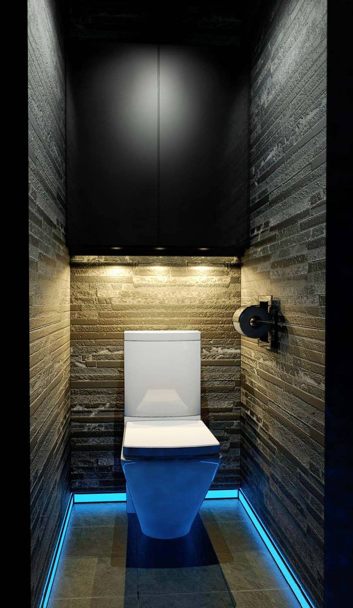 Туалет с раковиной и инсталляцией, дизайн с кафелем и обоями ( 21 фото)