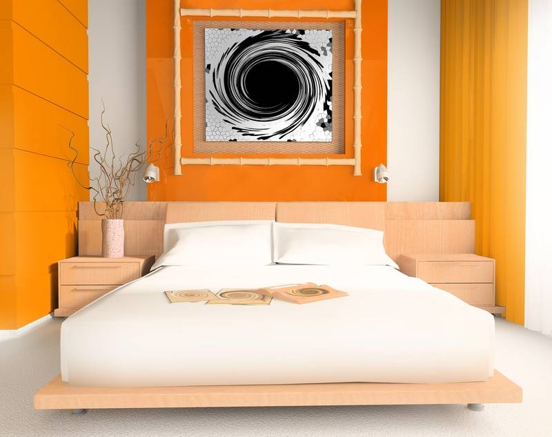Оранжевая спальня - 90 фото примеров интерьера