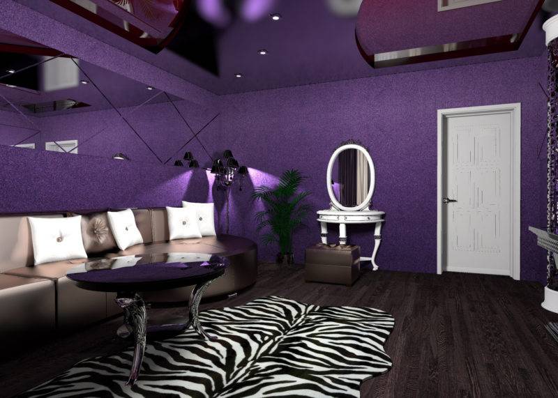 Интерьер комнат с фиолетовым диваном