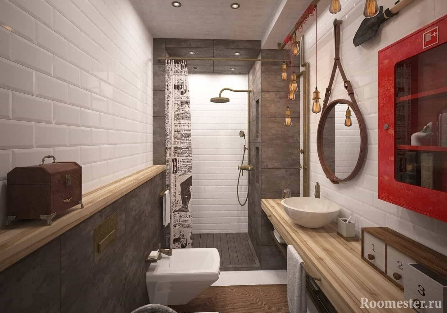 Дизайн ванной в стиле лофт — фото интерьера