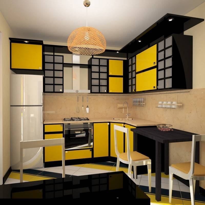 Дизайн кухни с желтыми обоями