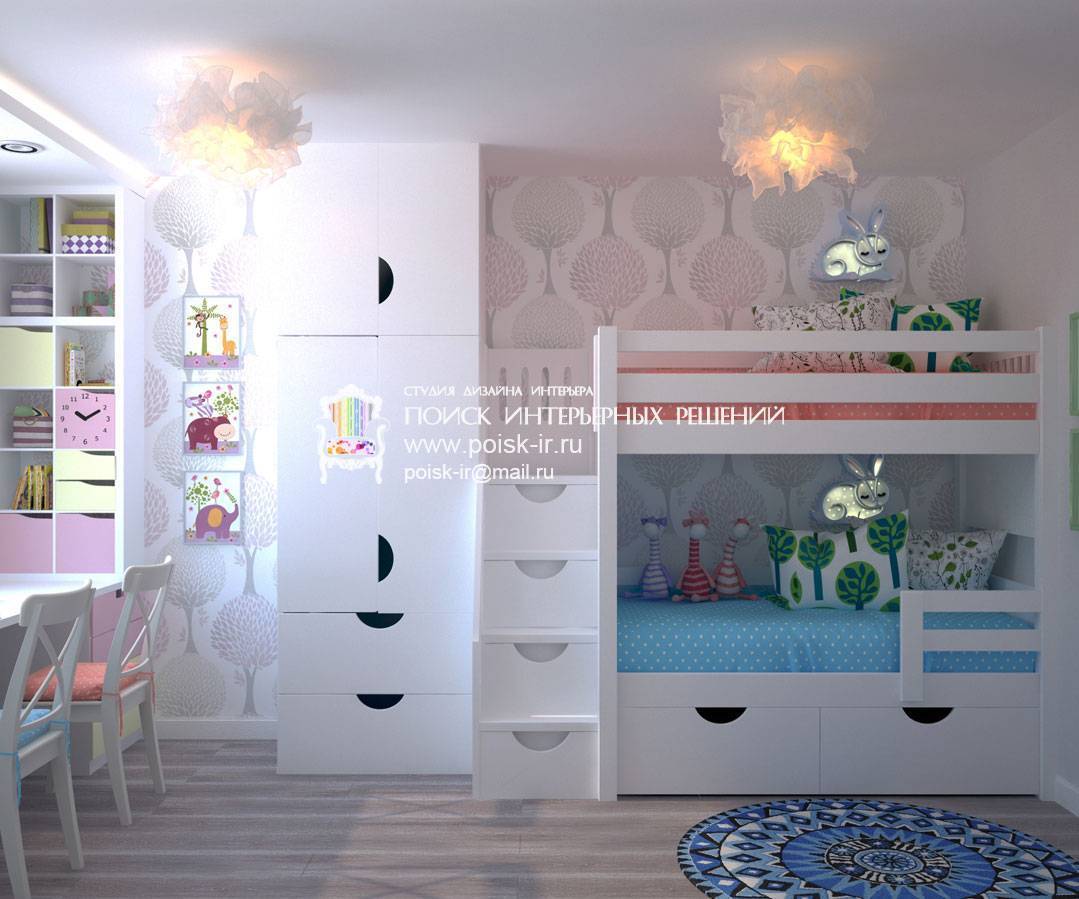 Детская комната для двоих разнополых детей. способы зонирования пространства