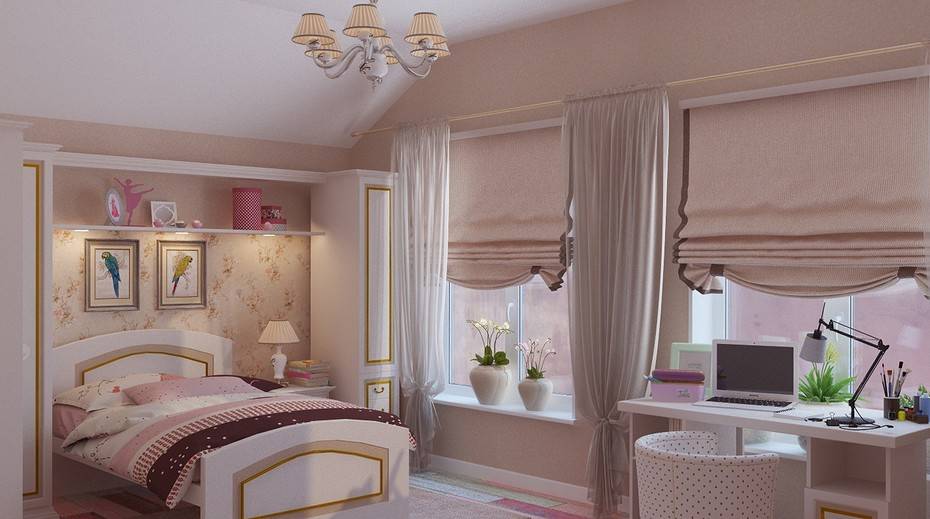 Дизайн спальни для девушки-подростка - мебель, обои в современном стиле