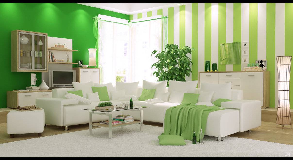 Дизайн гостиной в зеленых тонах