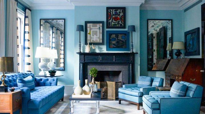 Синяя гостиная - 80 фото идей как сочетать в интерьере