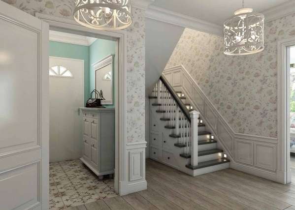 Дизайн холла в частном доме с лестницей