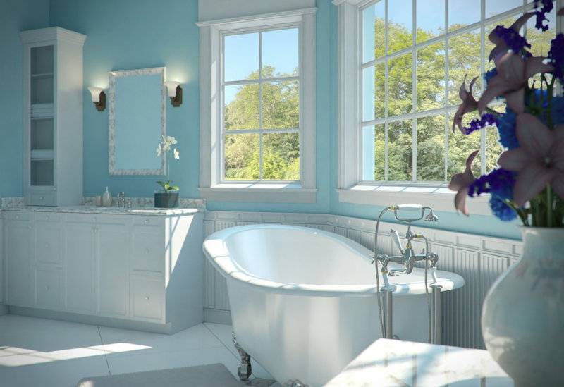 Ванные комнаты с окном (92 фото): дизайн комнаты в частном доме, окно между кухней и ванной в квартире, 10 кв. м и большая ванна с панорамными окном, примеры интерьера