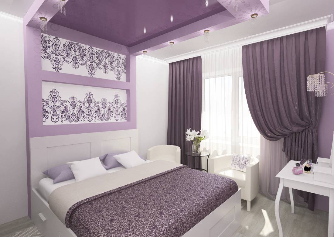 Потолки одноуровневые натяжные: с точечными светильниками, фото двухцветных, виды матовых в спальне, с подсветкой дизайн