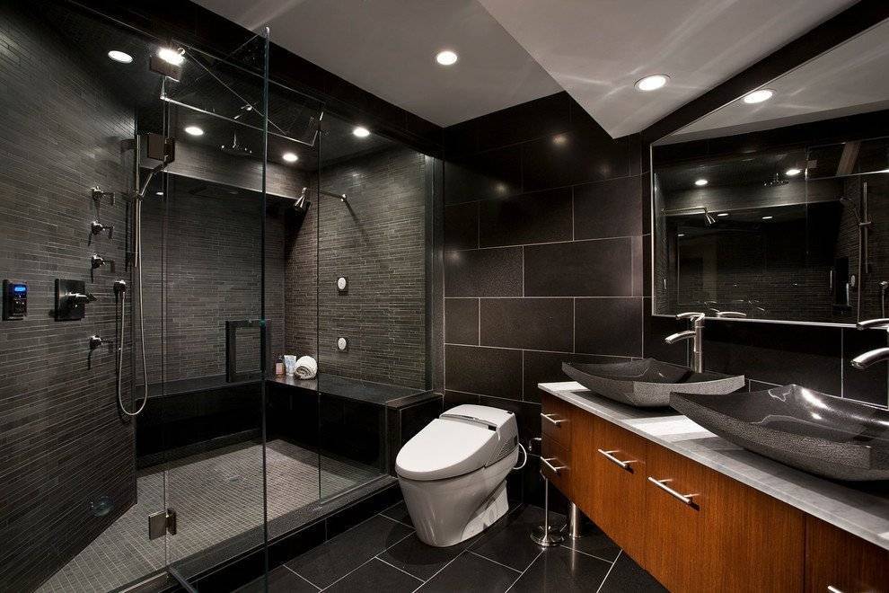Дизайн черно-белой ванной комнаты + 75 фото