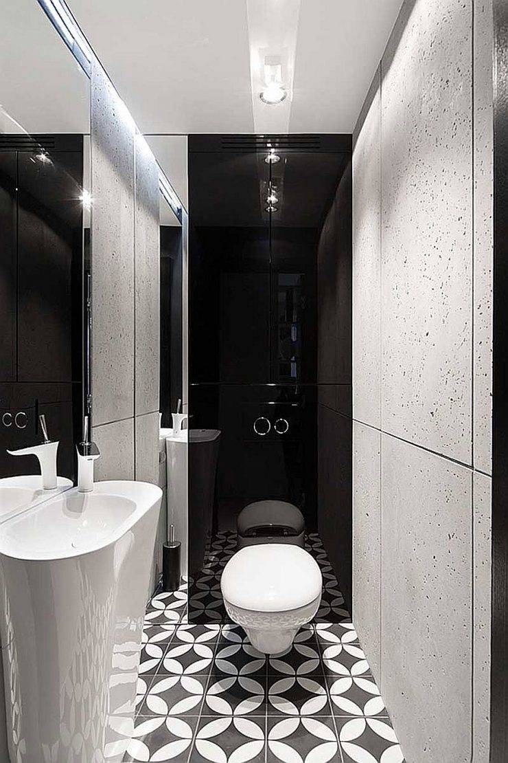 Черно-белая ванная комната: дизайн и фото примеров