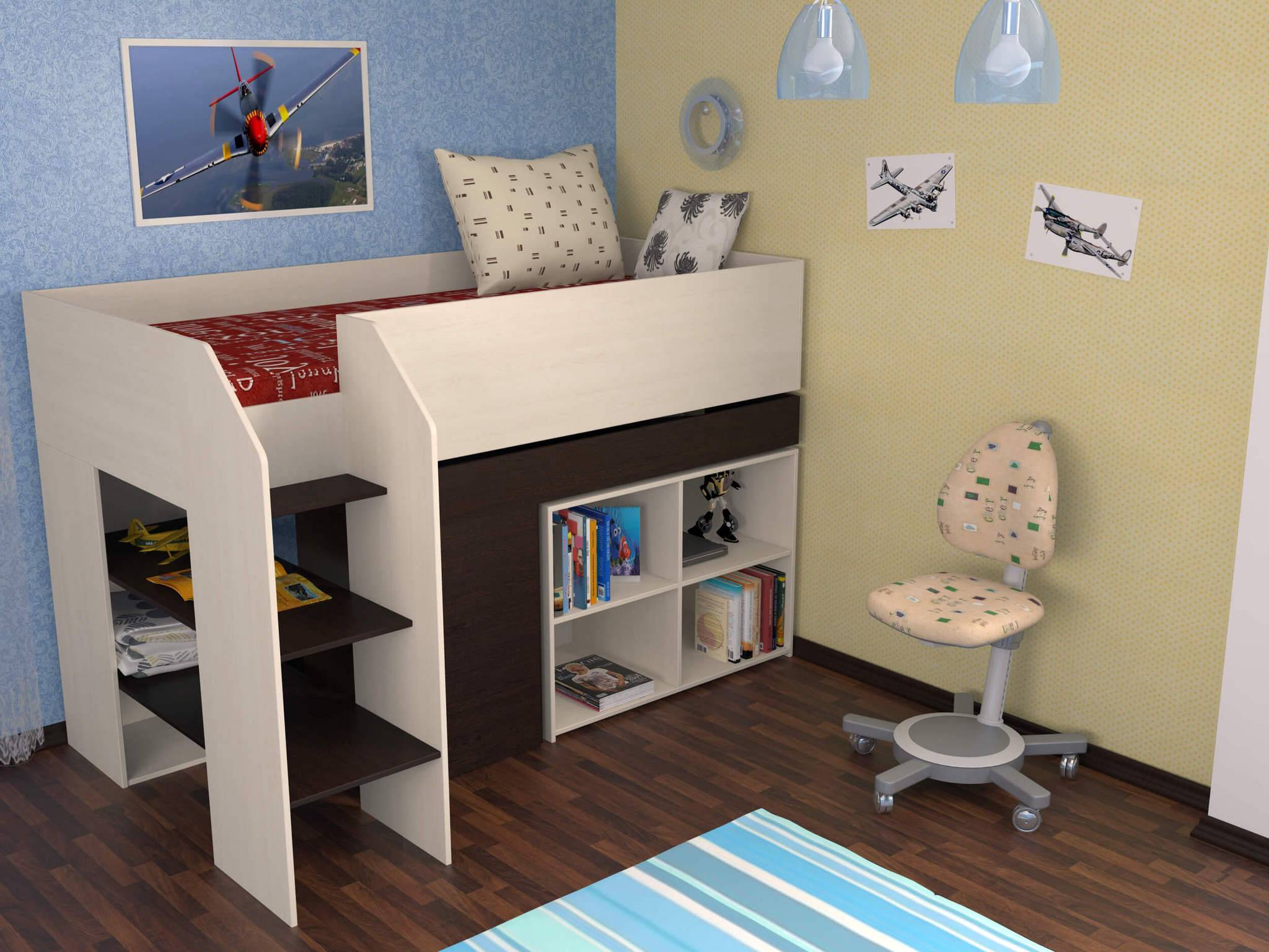 Кровать детская со шкафом и столом под спальным местом