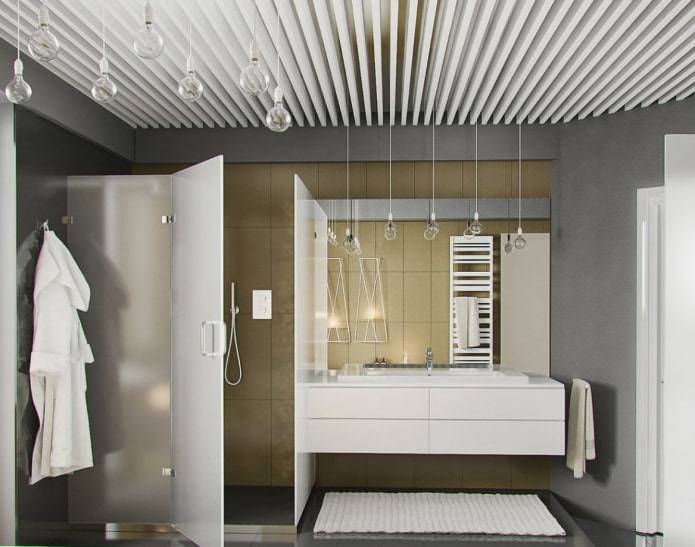 Реечный потолок в ванной - виды, монтаж и основные разновидности конструкций (95 фото)